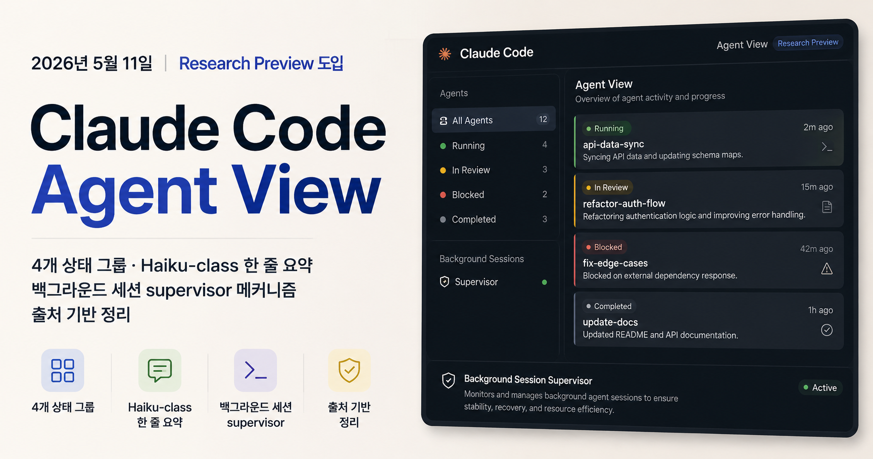 laude Code Agent View 2026년 5월 업데이트